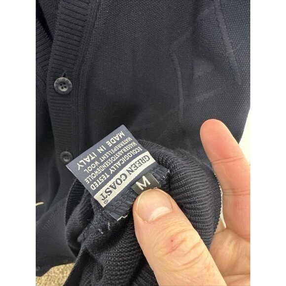 Green Coast Yachting Men M Blue Cardigan Merino Wool Blend Preppy Sailing Italy - Picture 7 of 8